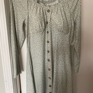 No Boundaries Green Long Sleeve Button Front Floral Dress